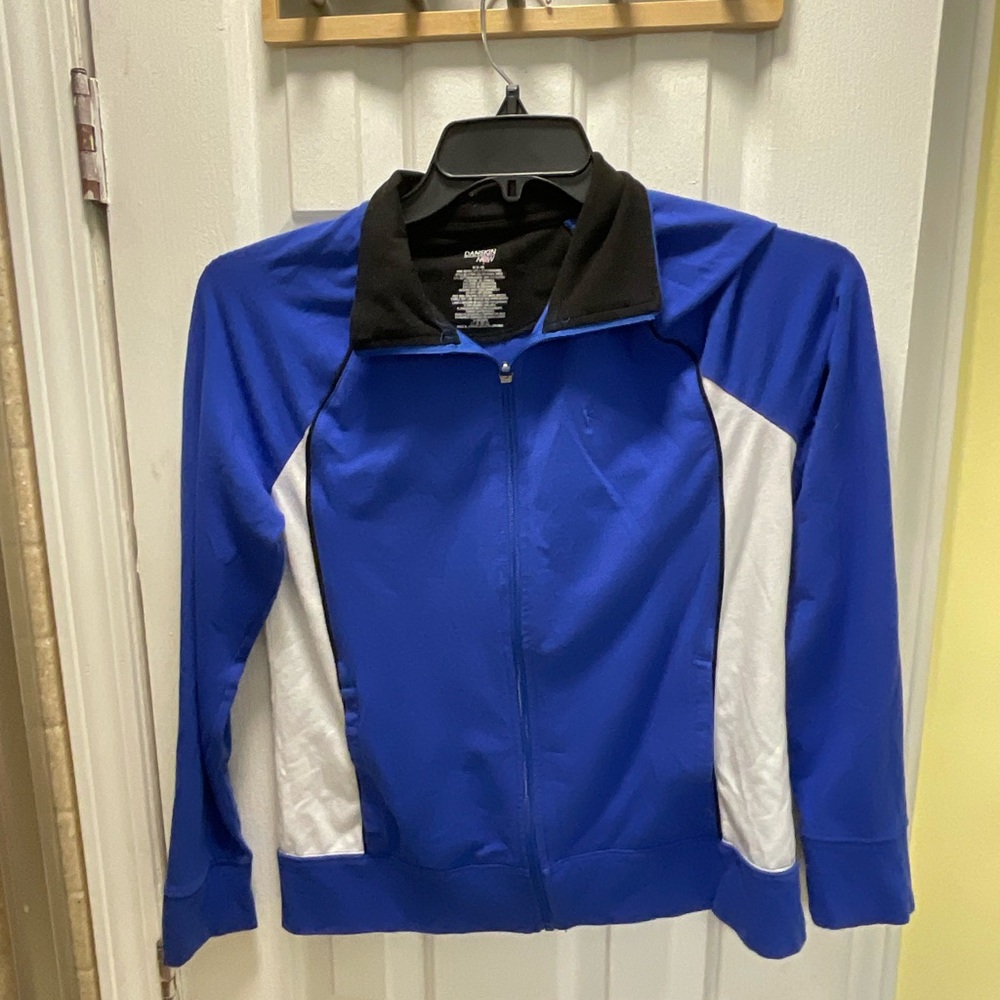 Danskin Womens Size M 8/10 Blue & White Zip Up Track Jacket